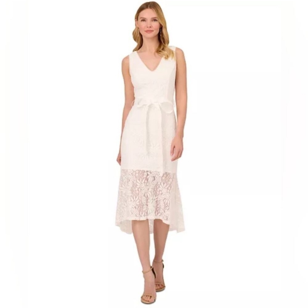 Adrianna Papell Dress Women's Size 16 White Midi Sleeveless Lace Bridal Shower